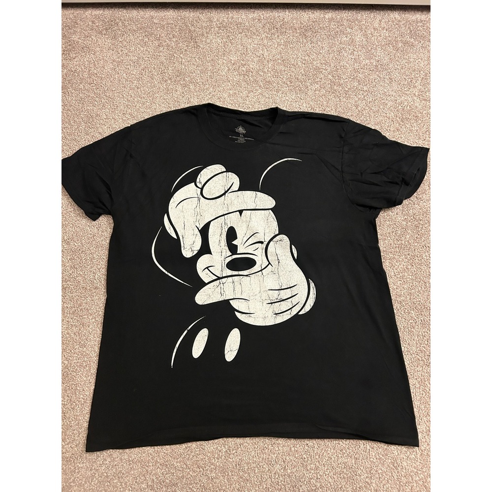 Disney Parks Mickey Mouse Graphic Tee Mens XL Black Excellent Distressed Print